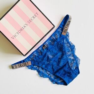 MEDIUM Victoria’s Secret bling shine strap blue lace bikini panties